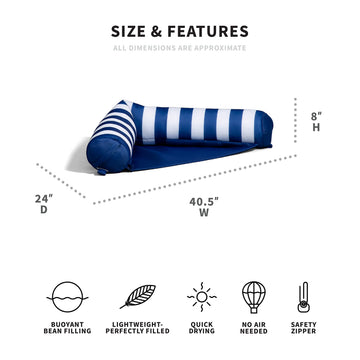 Big Joe Noodle Sling No Inflation Needed Pool Seat With Armrests, Americana Nautical Stripe Double Sided Mesh, Quick Draining Fabric, 3 Feet