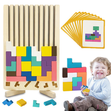 Wooden Stacking Puzzle Toy 3D Wooden Russian Puzzle for Kids, Montessori Wood Stacking Blocks Colored Family Brain Teaser Activi