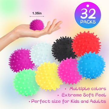 32 Pack Mini Spiky Stress Balls, Stretchy Fidget Toy For Anxiety Stress Relief, Pull Stretch Sensory Dough Soft Fidget Squishy T
