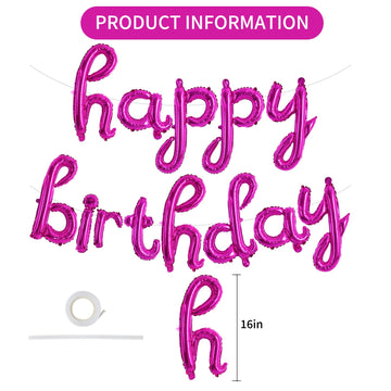 Toniful Hot Pink Happy Birthday Balloons Banner,Cursive Happy Birthday Balloons Hot Pink Birthday Decorations Hot Pink Mylar Foi