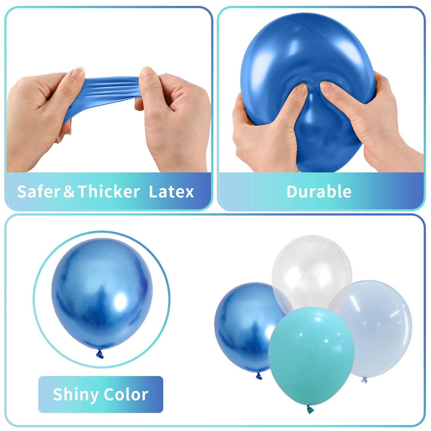 Teal Blue Balloons, 60 Pcs Turquoise Blue Balloons With Transparent Balloon Metallic Blue Balloons, Pastel Baby Blue Balloons Pe