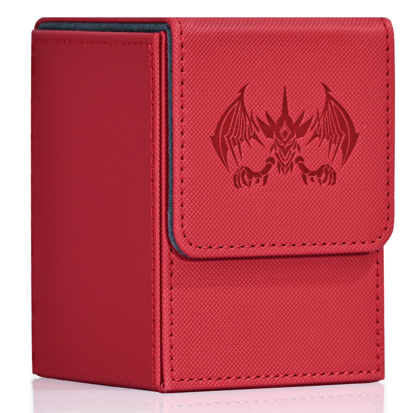 Uaono Card Deck Box For Yugioh Mtg Cards, 100+ Deck Case With 2 Dividers Fits Tcg Ccg, Pu Leather Card Storage Box Compatible With Collectible Trading Cards (Red, Extinction Dragon)