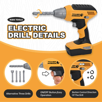 HYRENEE Kids Tool Set for Boys,Toddler Tool Set with Kids Tool Bag & Electronic Toy Drill,Construction Pretend Play Tools for Ki