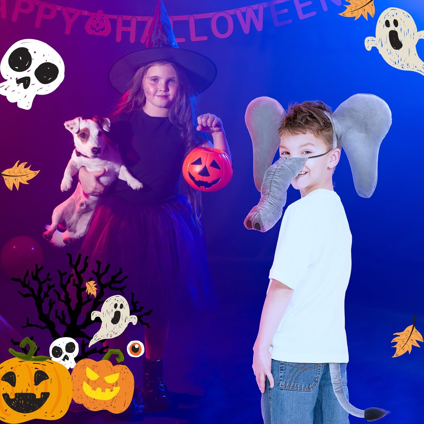 Haysandy Kids Elephant Tutu Skirt Accessories Elephant Headband Ears Nose Tail Bow Tie and Tutu Skirt for Carnival Cosplay(15.7 Inch Delicate)