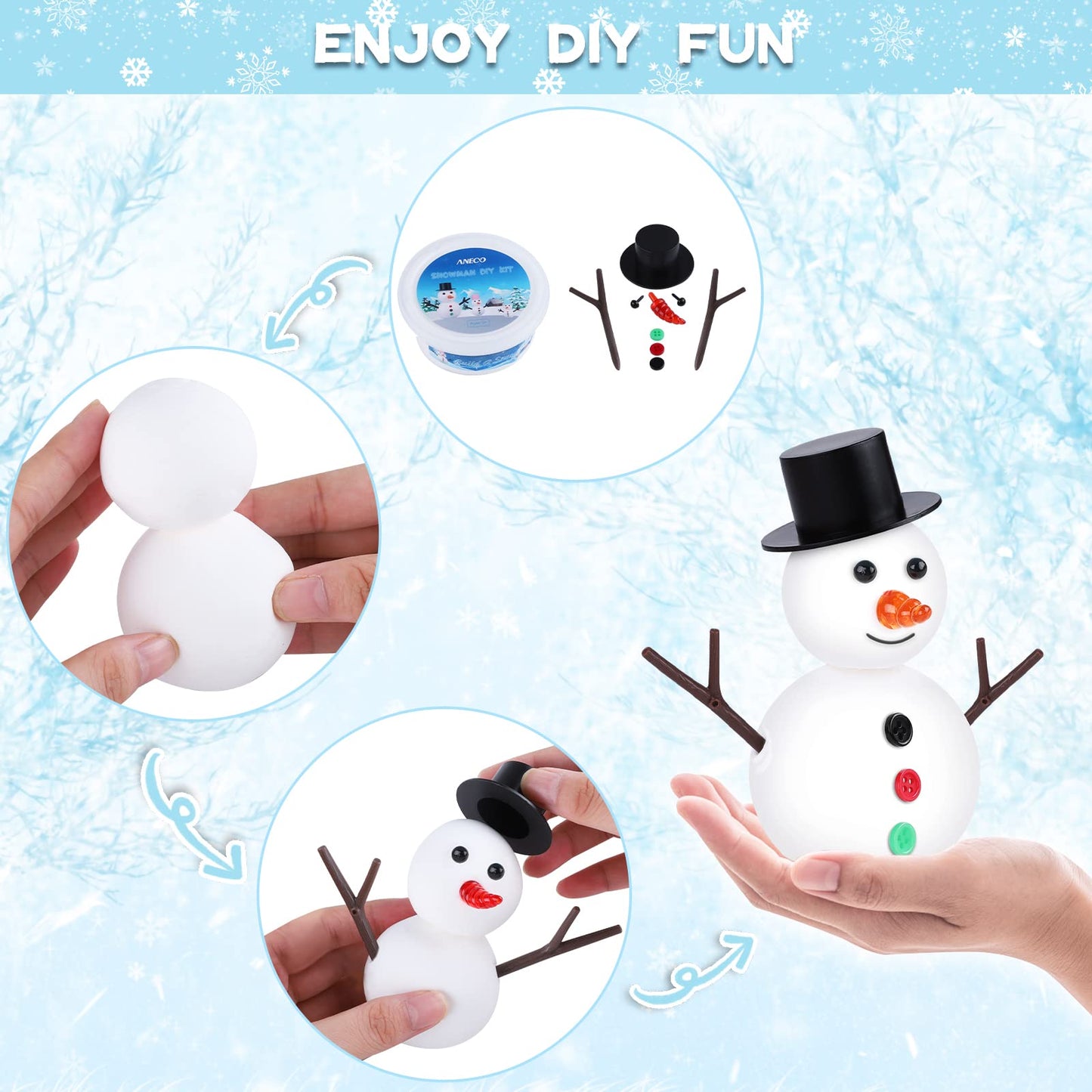 Aneco 12 Pack Christmas Snowman DIY Craft Build Snowman Craft Kit Christmas Decoration Air Dry Modeling Clay Winter Gift Game fo