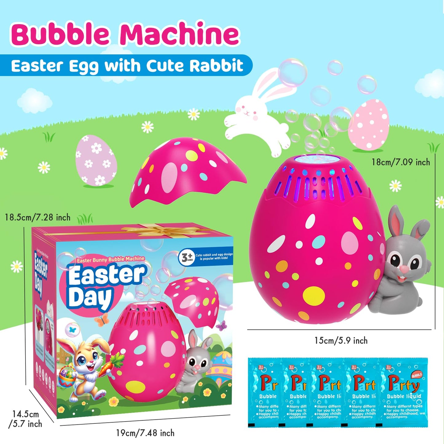 Easter Egg Bubble Machine For Kids Automatic Bubble Blower Rabbit Bubble Maker For Outdoor Easter Party Gift For Toddlers Hot Pi