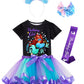 Doctor Unicorn Birthday Girls Mermaid Outfit Set Costume Tutu Skirt Dress, Mermaid Birthday Shirt, Headband & Satin Sash (Black-1, 8-9 Years)