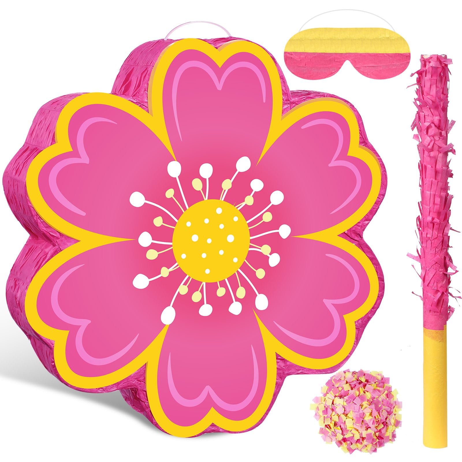 Aoriher Daisy Flower Piata Set Include Bat Blindfold Confetti Tassel Flower Piata Daisy Hippie Boho Piata for Birthday Baby Show