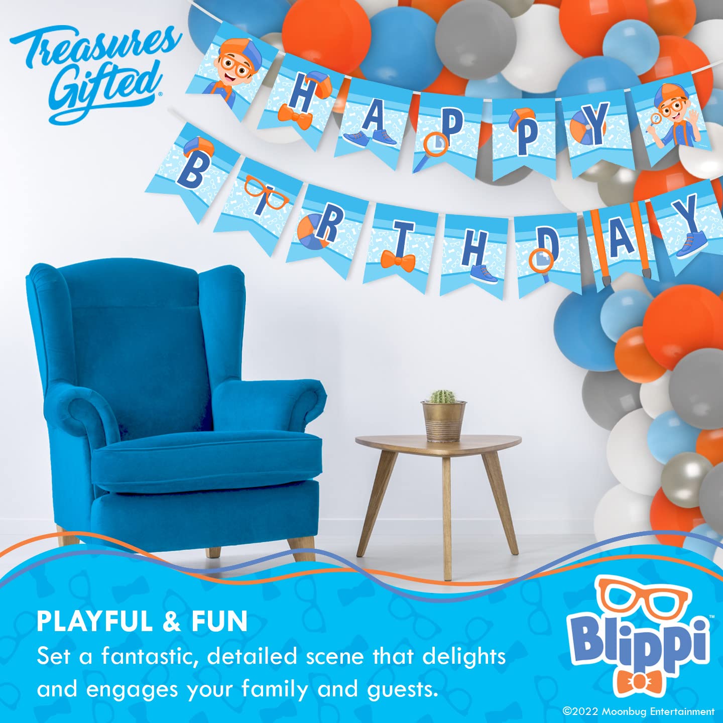 Treasures Gifted Officially Licensed Blippi Birthday Banner - Blippi Happy Birthday Banner - Blippi Birthday Party Supplies - Bl
