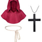 Kids Medieval Renaissance Monk Costume Priest Friar Wizard Cloak Hooded Robe Cosplay Costume Belt Necklace Set(Rd 150)