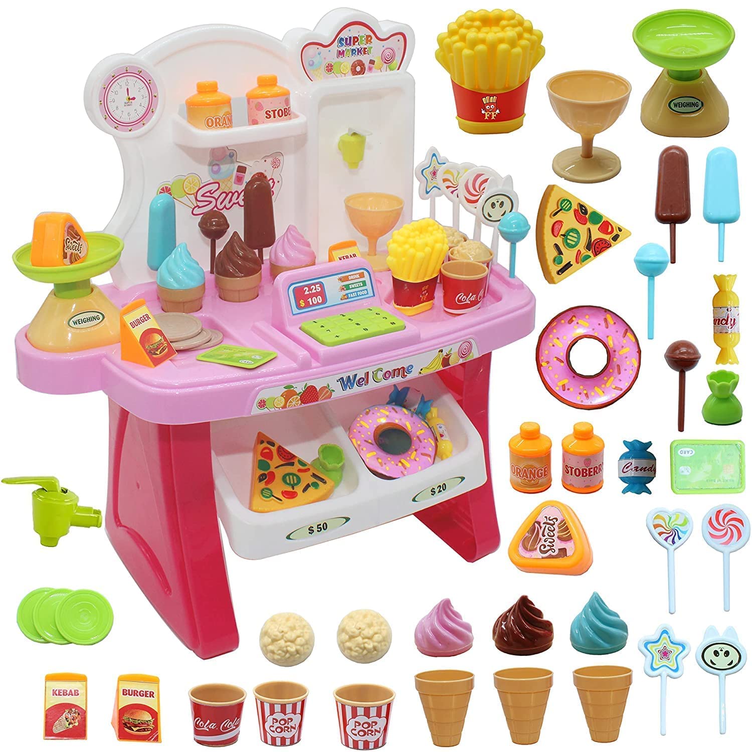 Famous Quality Plastic Supermarket With Sound Effects For Girls & Boys (37 Pieces, Multicolour)