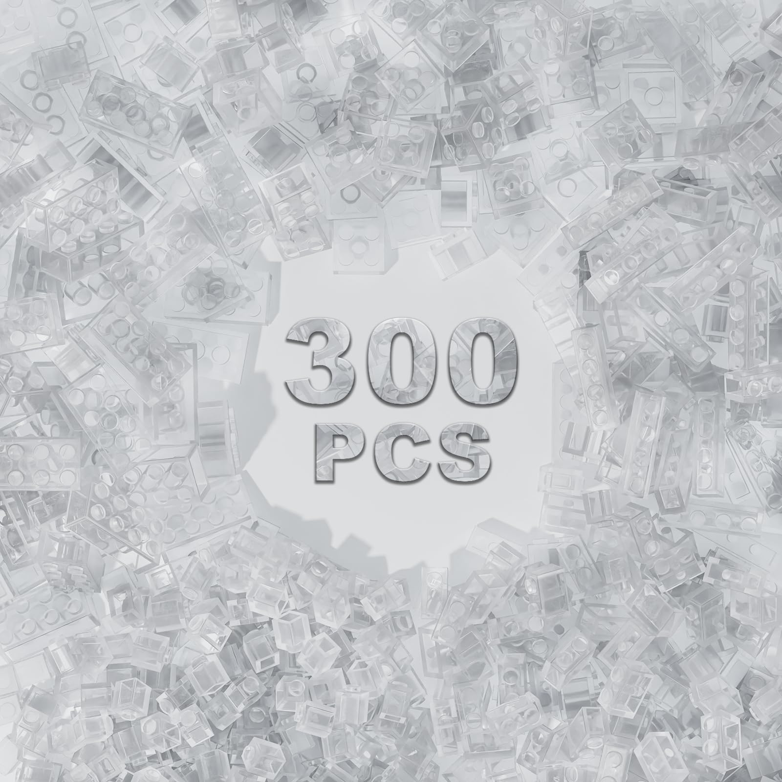 Webrick 300 Pcs Classic Building Bricks, Fully Transparent Bulk Bricks,Compatible With Major Brands Parts And Pieces, Creative B