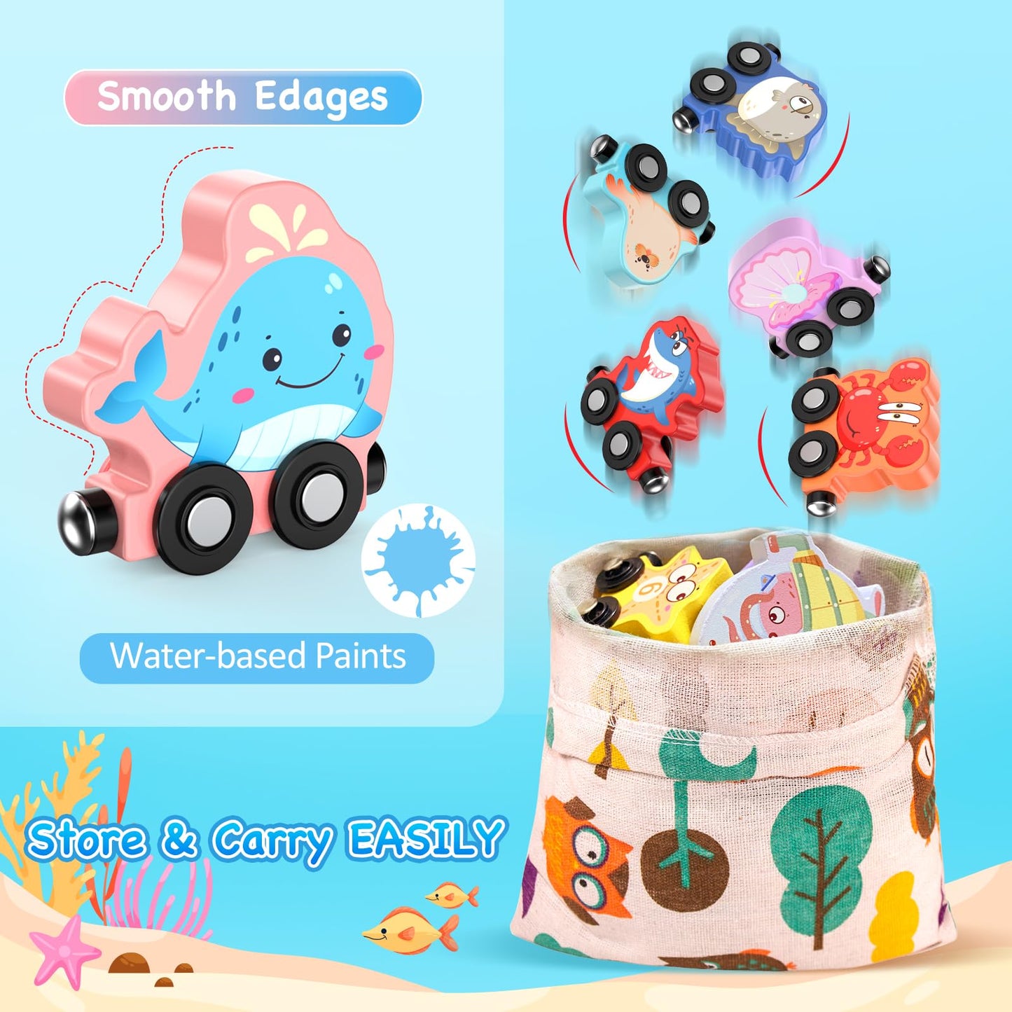 Zeoddler Toys For Toddlers, 11 Magnetic Wooden Sea Animals Train Set, Montessori Toys For Toddlers, Educational Toys For Kids, Birthday Gifts For Boys, Girls