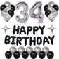 Naninuneno 34Th Black Silver Birthday Party Decorations For Men Women, Happy 34 Birthday Party Supplies With Black Happy Birthda