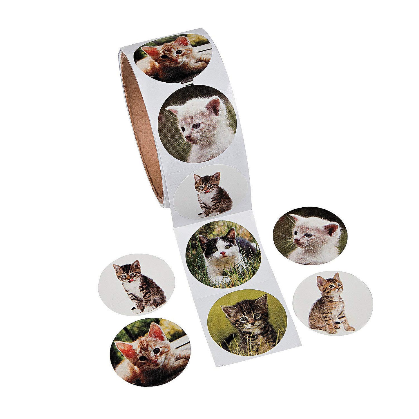 Realistic Cat Stickers (Roll of 100) - 1.5 Round, 6 Cute Photos - Great for Kids, Teachers, Party Favors, Rewards, Craft Project