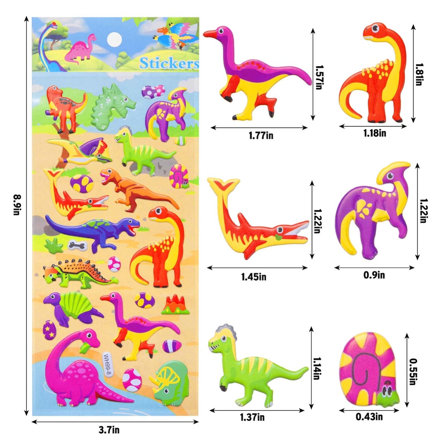3D Puffy Dinosaur Stickers For Kids, 6 Sheets Reusable Foam Stickers For Toddler Boys Girls, Cute Dino Bubble Stickers For Scrap