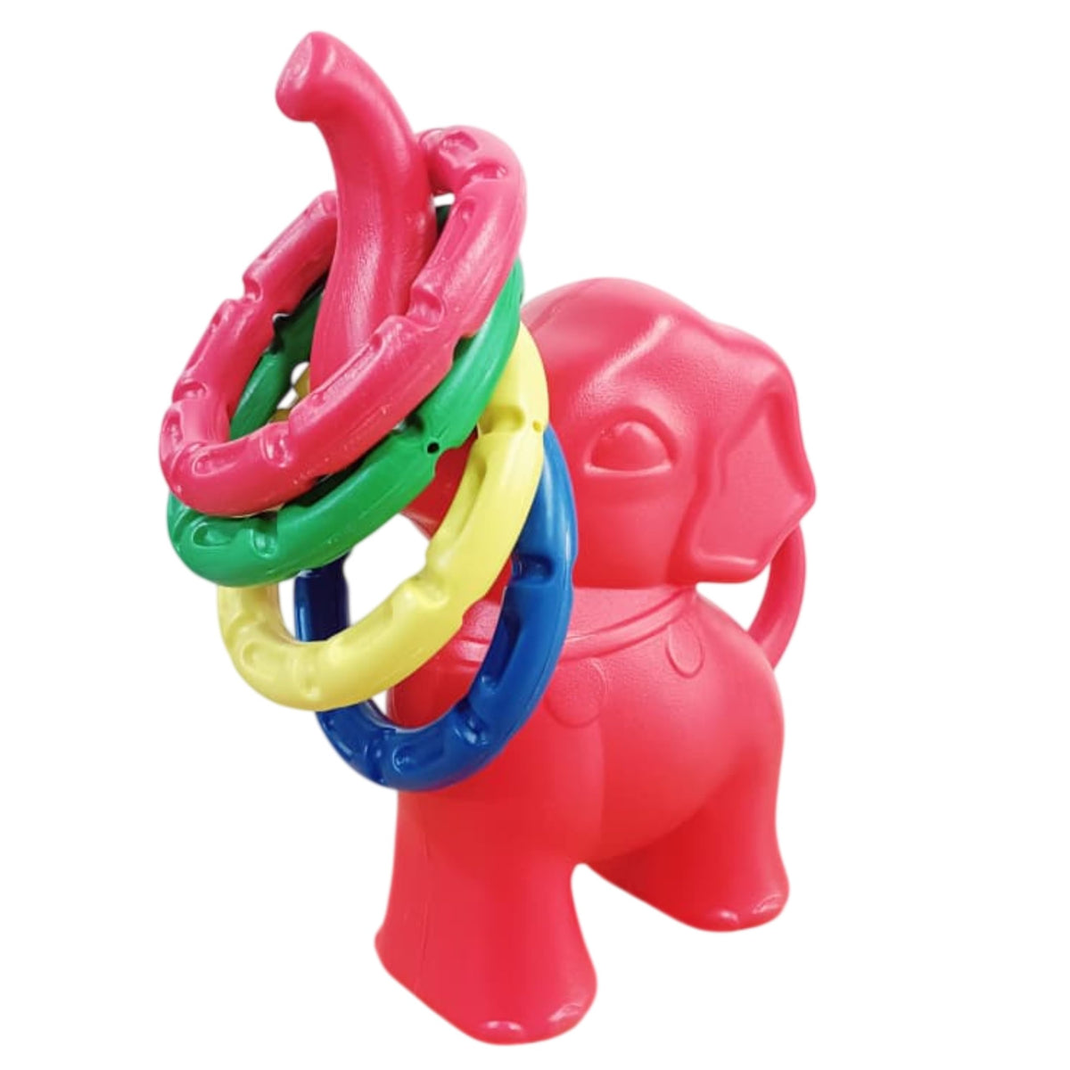 Toggle Play Baby Elephant Rattle & Ring Toss Game Toy With Colorful Rings | Bpa Free Soft Plastic (Red)