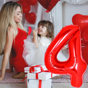 40 Inch Giant Red Number 4 Balloon, Helium Mylar Foil Number Balloons For Birthday Party, 4Th Birthday Decorations For Kids, Ann