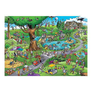 Cobble Hill 1000 Piece Puzzle - DoodleTown: Par for The Course - Green Cardboard - Model 44502 - Sample Poster Included