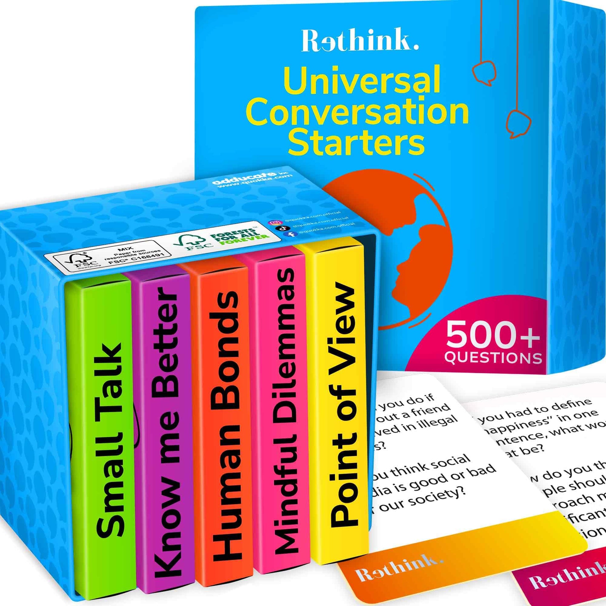 Quokka Conversation Cards Game - Universal Edition| 500 Questions | Premium Version | Share Thoughts - Fun Talking Board Game For Family Night
