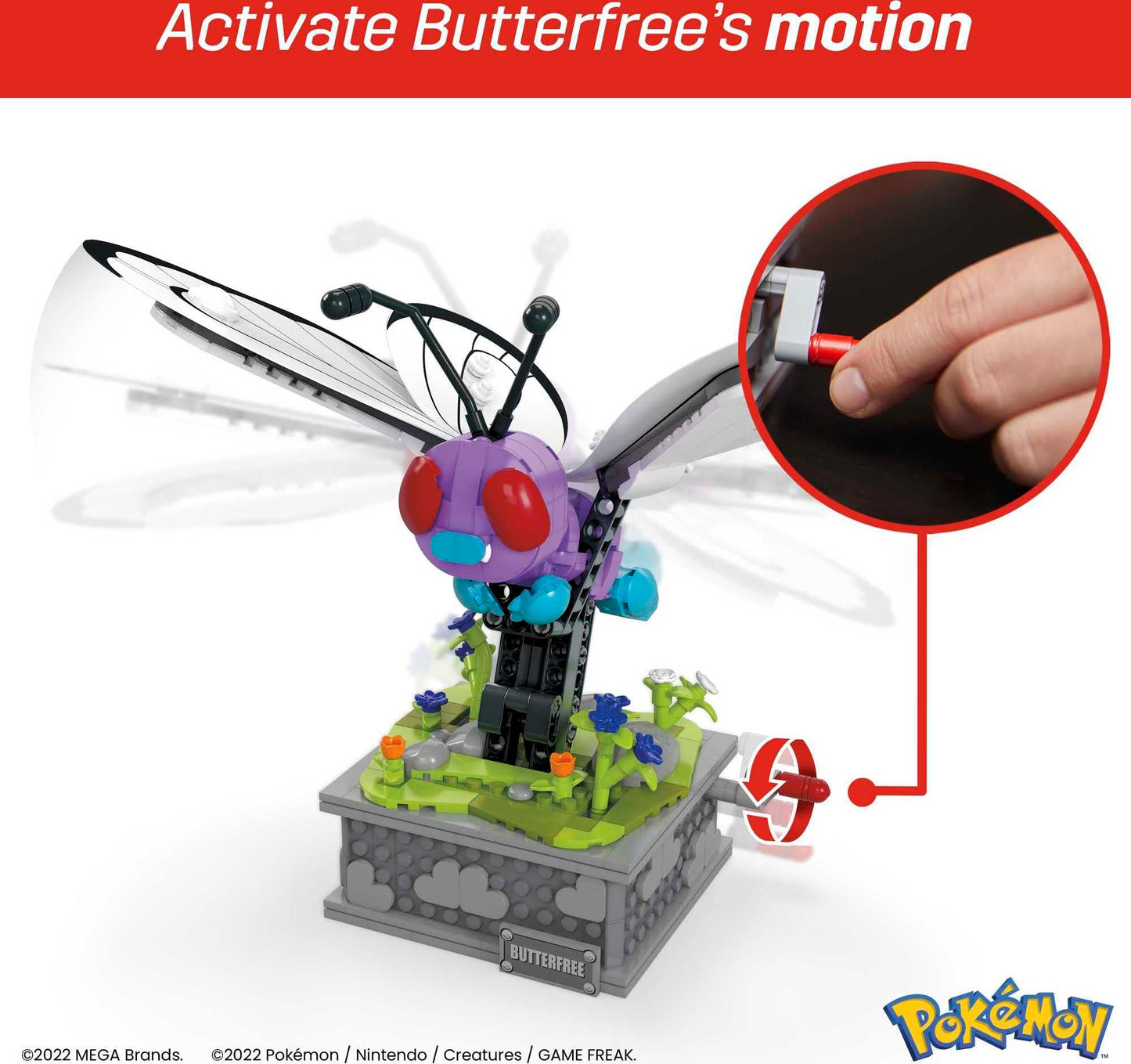 MEGA Pok?mon Building Toys  Motion Butterfree Collectible with Mechanized Movement and Display Case for mature-themed Builders and Collectors