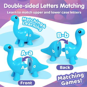 Cztcdp Abc Dinosaur Learning Toys For Toddlers Double-Sided Dinosaurs Matching Game Fine Motor Skills Sensory Toy,13Pcs Montesso