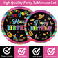Tevxj 96Pcs Mexican Fiesta Happy Birthday Tableware Set Mexico Dinnerware Disposable Dessert Plates Fiesta Party Plates Napkins Forks For Happy Birthday Party Decorations Supplies 24 Guests