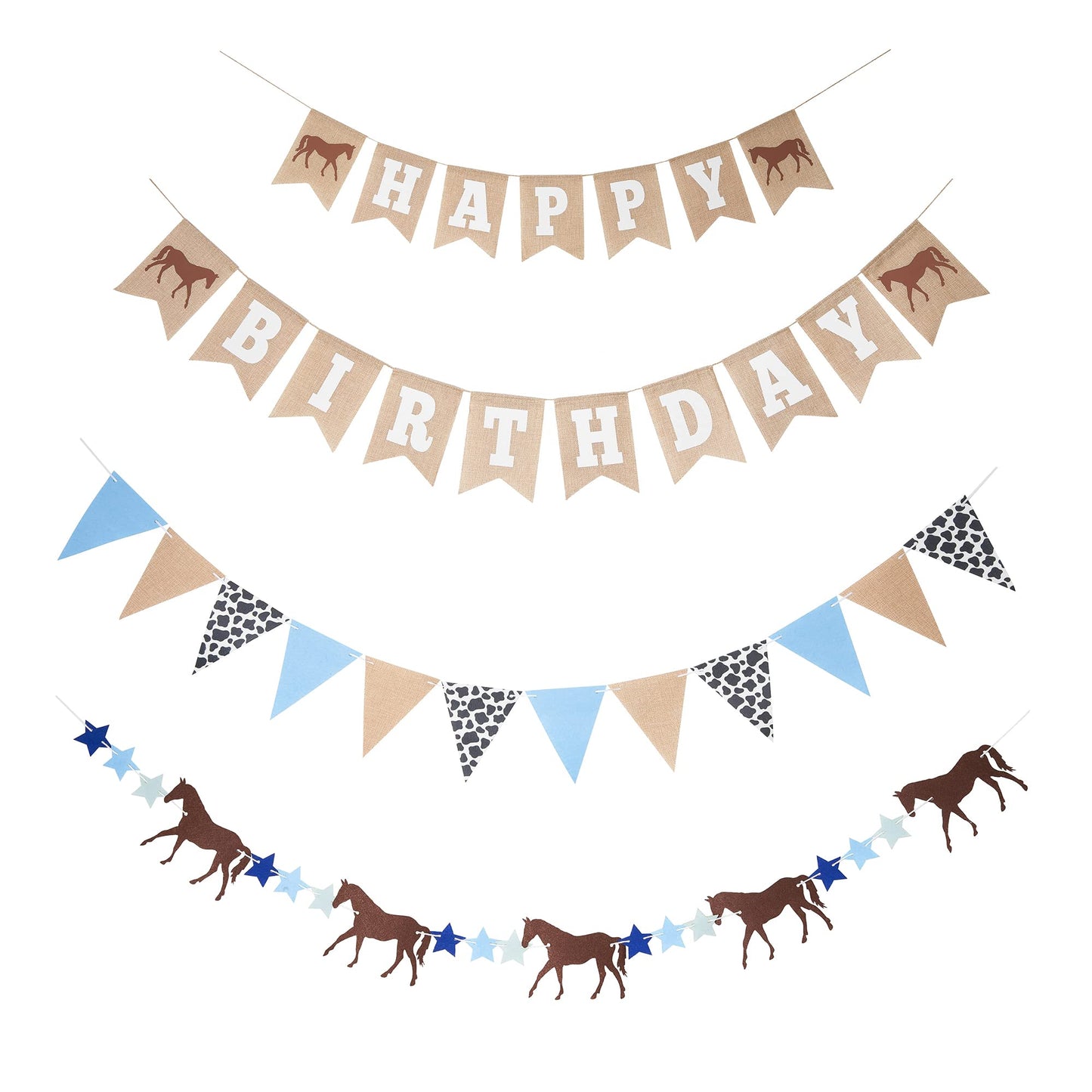 Horse Birthday Decorations - Happy Birthday Burlap Banner - Felt Horse Garland And Pennant Banner - Western Party Decorations -