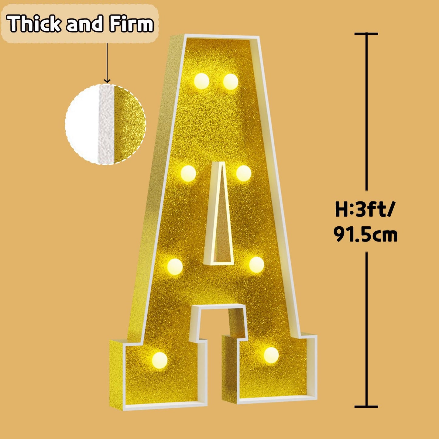Imprsv Marquee Letters Gold 3Ft: Golden Party Decor - Light Up Letter A Large 3 Feet Tall - Party Decorations Letter For Marry M