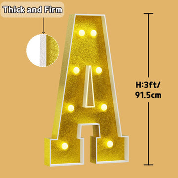 Imprsv Marquee Letters Gold 3Ft: Golden Party Decor - Light Up Letter A Large 3 Feet Tall - Party Decorations Letter For Marry M