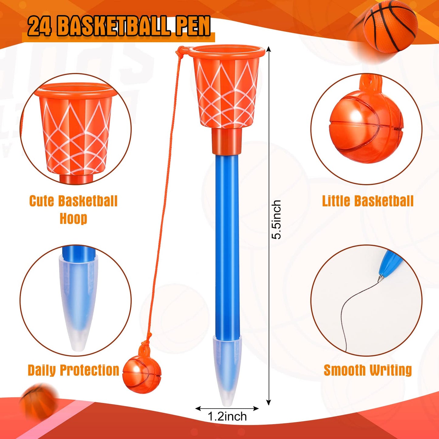 Aoriher 122 Pcs Basketball Party Favors, Includes Basketball Stampers, Hoop Pens, Mini Pencil Erasers, Stickers, Self Inking Sta