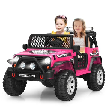 Costzon 2-Seater Ride on Truck, 12V Battery Powered Electric Vehicle w/Remote Control, 2 Speeds, Spring Suspension, LED Light, H