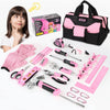 SHALL 26-Piece Kids Size Tool Set, Pink Real Tools for Kids with 12'' Tool Bag, Safety Certified Children Learning Tool Kit with