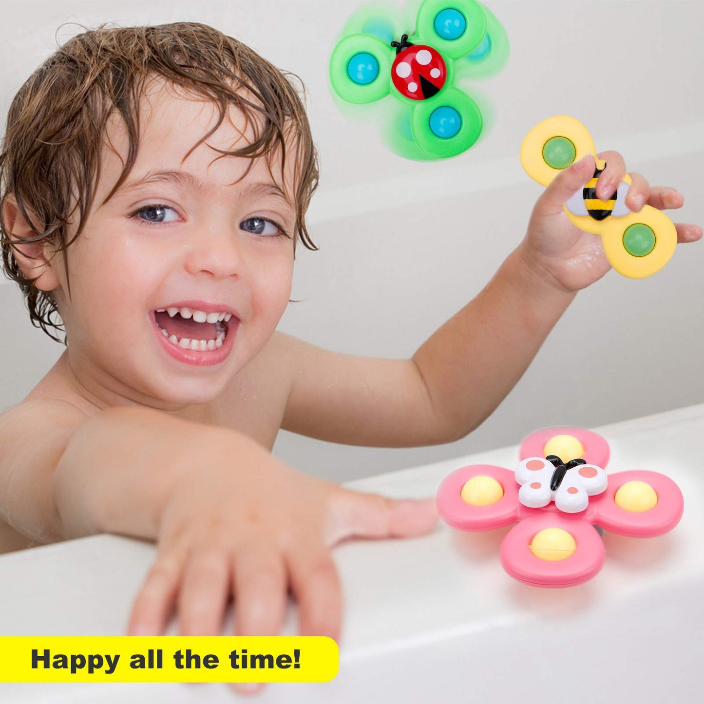 3PC Baby Bath Toys with Rotation Suction Cup for Dining Table/Bathing/Travelling