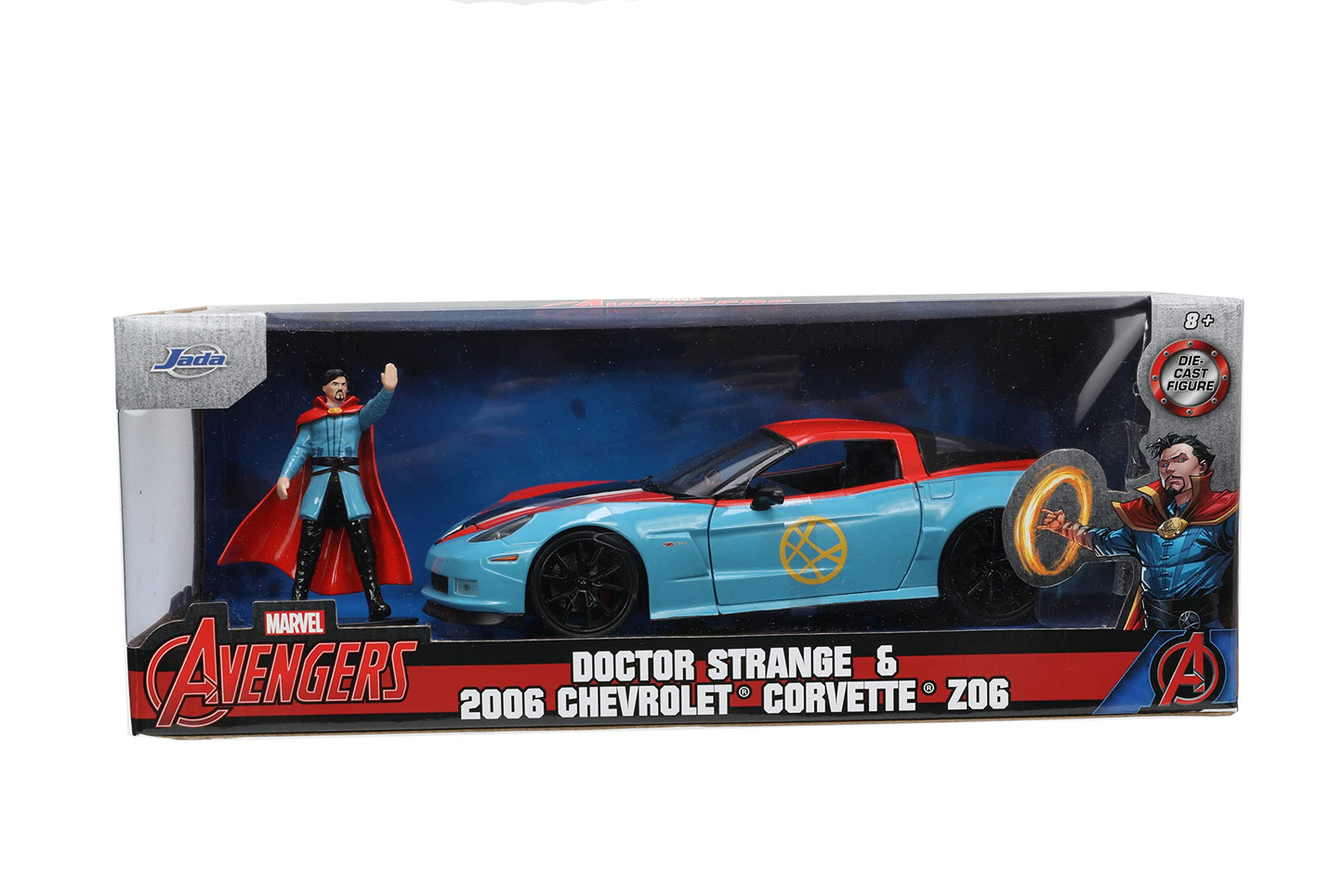 Jada Toys Marvel Doctor Strange 1:24 2006 Chevy Corvette Z06 Die-Cast Car with 2.75'' Dr. Strange Figure  Toys for Kids and mature-themeds (32115)