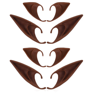 Freshme Renaissance 4 Pairs Brown Fairy Pixie Ears - Short And Long Silicone Elf Ears Set For Women Cosplay Halloween Christmas Renaissance Anime Vampire Masquerade Dress Up Props Costume Accessories