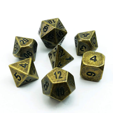 Bescon Ancient Brass Solid Metal Polyhedral D&D Dice Set of 7 Antique Copper Metal RPG Role Playing Game Dice 7pcs Set