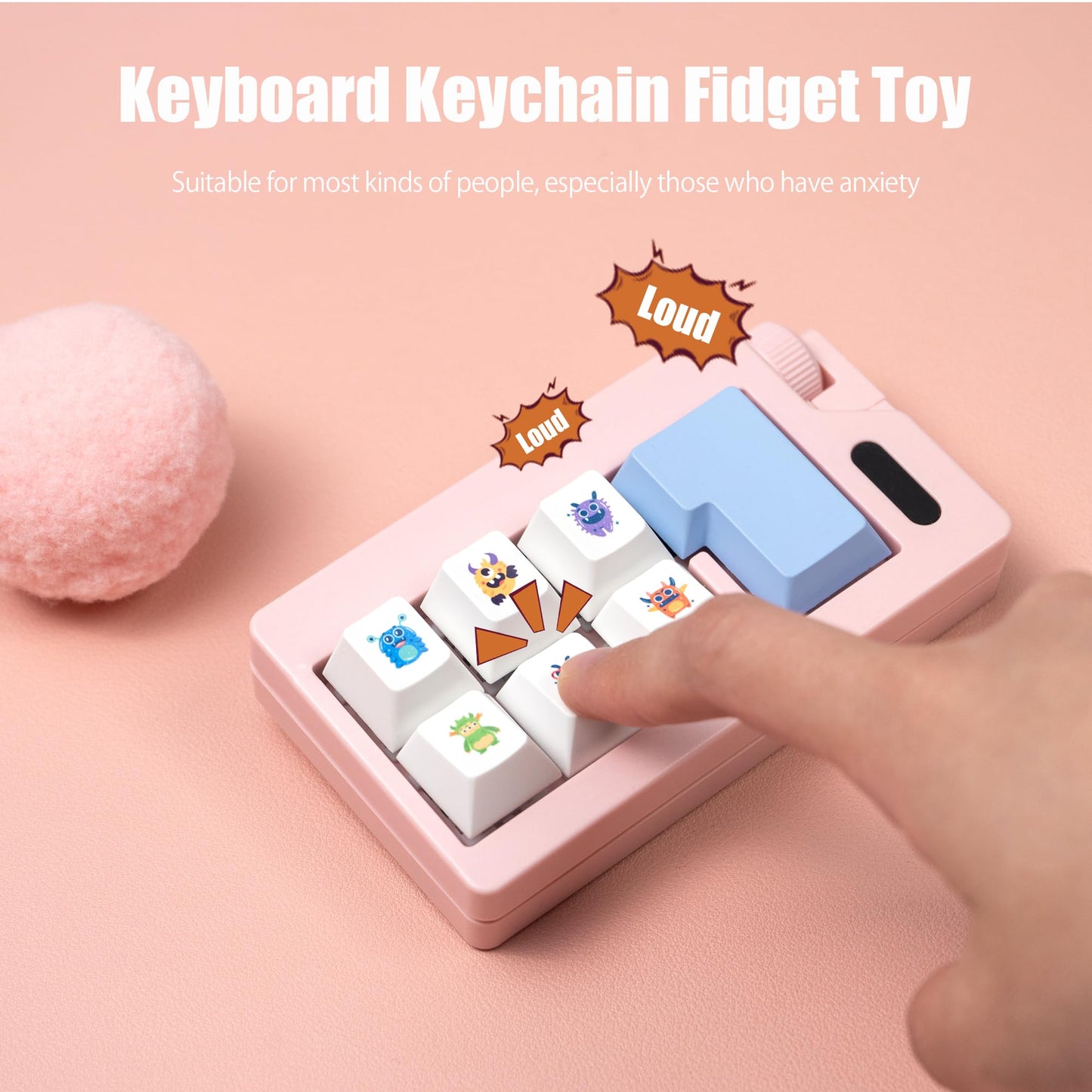 Keyboard Fidget Toy - Loud Keyboard Fidget Clicker Cute Keyboard Clicker Fidget Button Stress Relief Fidget for mature-themed to Relief Stress (Pink)