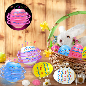 Easter Party Favors Basket Stuffers For Kids 12 Pack, Light Up Easter Egg Spinning Top Toys Gifts With Music For Toddlers, Goodi