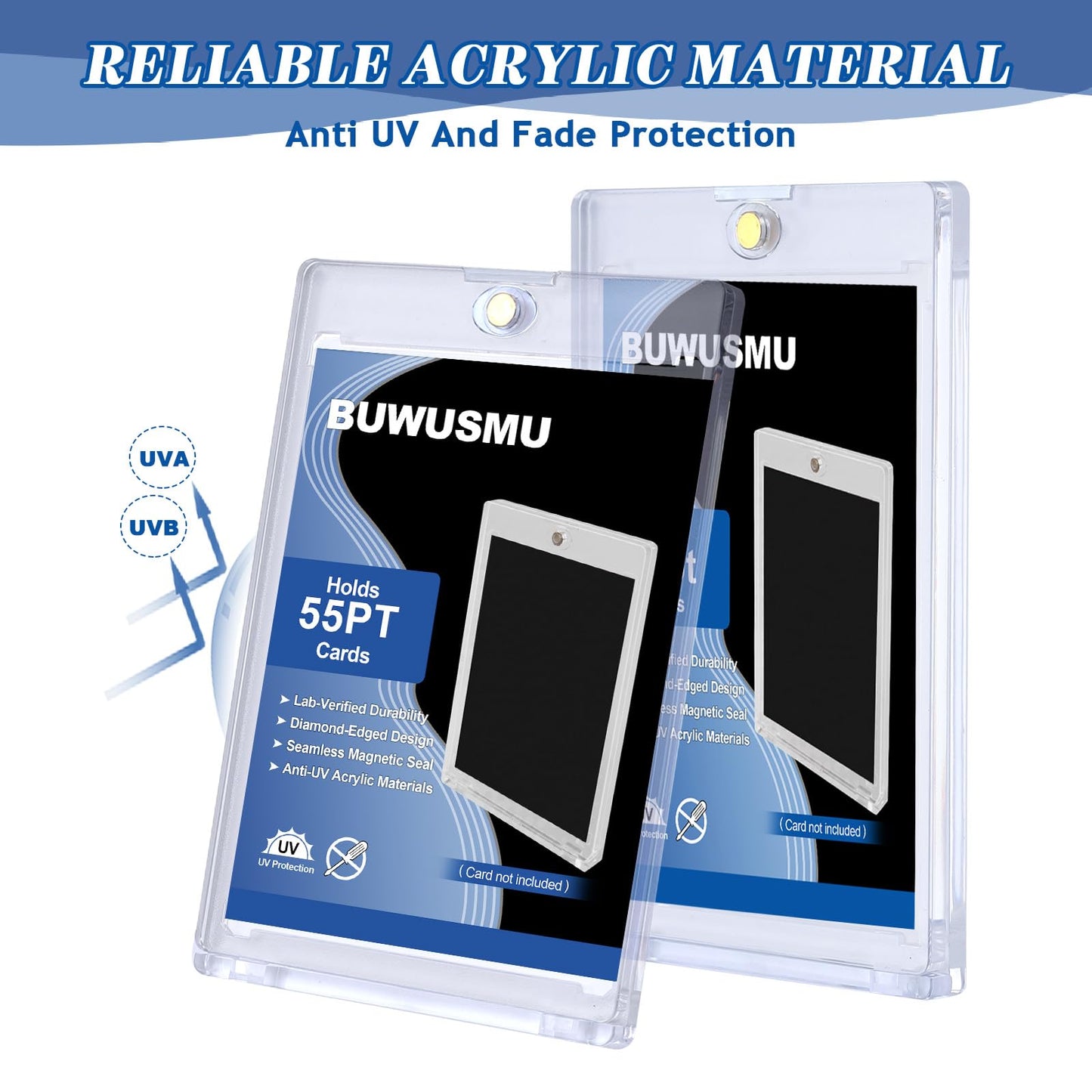 50 Pcs 55 Pt Acrylic Magnetic Card Holders(2.5 x 3.54 Inch)  One Touch Card Holder Clear Card Protectors Hard Plastic Magnetic Card Case for Sports Baseball Trading Card Storing Displaying