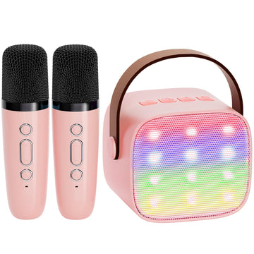 Yll Mini Karaoke Machine For Kids Adults, Portable Bluetooth Speaker With 2 Wireless Microphones,18 Pre-Loaded Songs Toys Birthday Gifts For Girls 4, 5, 6, 7, 8+ Years Old Toddler Teens (Lightpink)