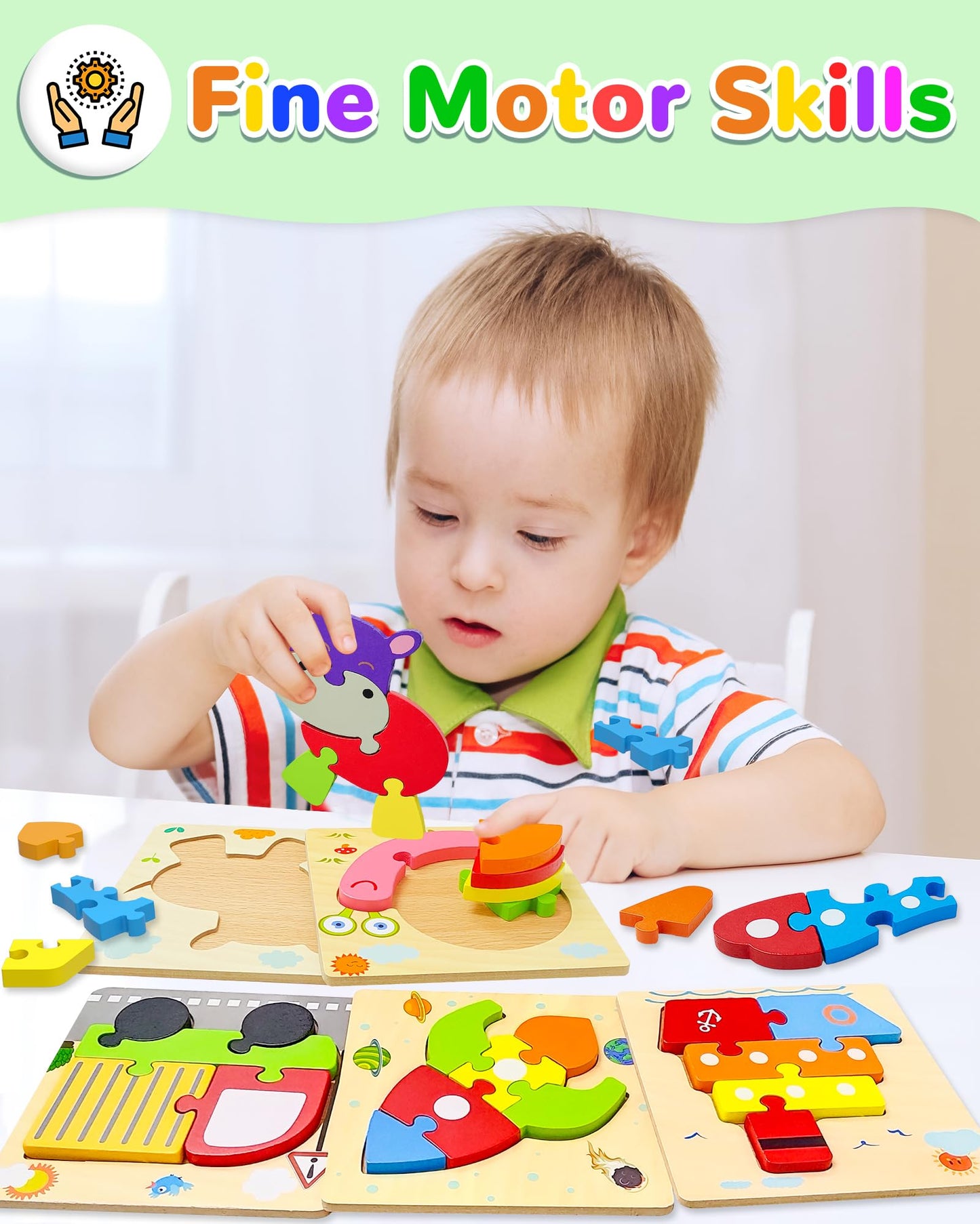 Yetonamr Wooden Toddler Puzzles Gifts Toys For 1 2 3 Years Old Boys Girls, 8 Vehicle Shape Montessori Toys Educational Blocks Kids Toys Gift Baby Learning Toy Age 1-3, 2-4