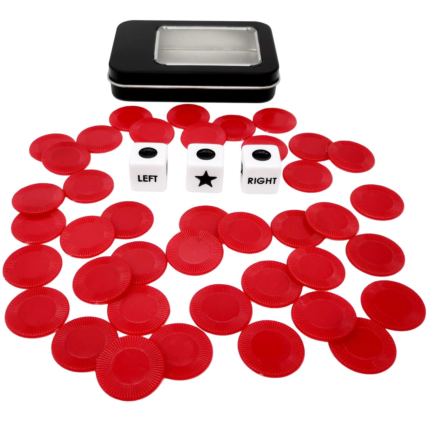 Ahoper Left Right Center Dice Game Prime Set With 3 Dices + 40 Chips (Red)