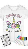 Davinci In You Coloring Shirt For Girls - Kit With 10 Fabric Markers And Alphabet Stencil (Birthday Unicorn, 6/7)