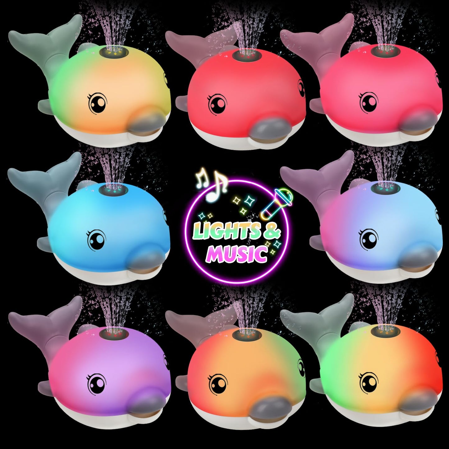2024 Upgraded Bath Toys, Rechargeable Baby Bath Toys, Dolphin Spray Water Light Up Musical Toys 6-12 12-18 Months, Sprinkler Water Pool Bathtub Toys For Toddlers 1-3 2-4 Boys Girls Infant Kids - Grey