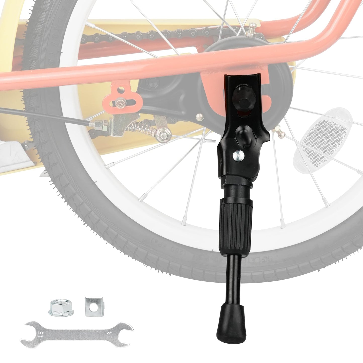 FOMAS Kids Bike Kickstand for 14/16/20 inch Bicycle Adjustable Center Mount Stand Aluminum Alloy (Black, 16 inch)