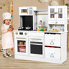 Arlopu Play Kitchen for Kids, Wooden Pretend Toy Kitchen, Large Toodler Cooking Playset w/Cookware, Stove w/Light & Sound, Fabri