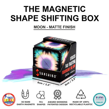 Shashibo Shape Shifting Box - Award-Winning, Patented Fidget Cube W/ 36 Rare Earth Magnets - Transforms Into Over 70 Shapes, Download Fun In Motion Toys Mobile App (Moon - Explorer Series)
