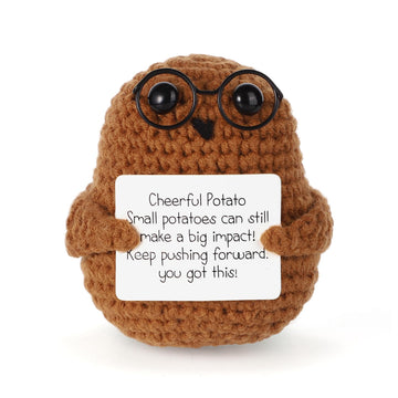 Boxob Positive Potato, 2.95 Inch Cheerful Potato Gifts With Positive Card Cute Glasses Knitted Potato Doll For New Year Gift Birthday Gifts Friends Christmas Party Decoration