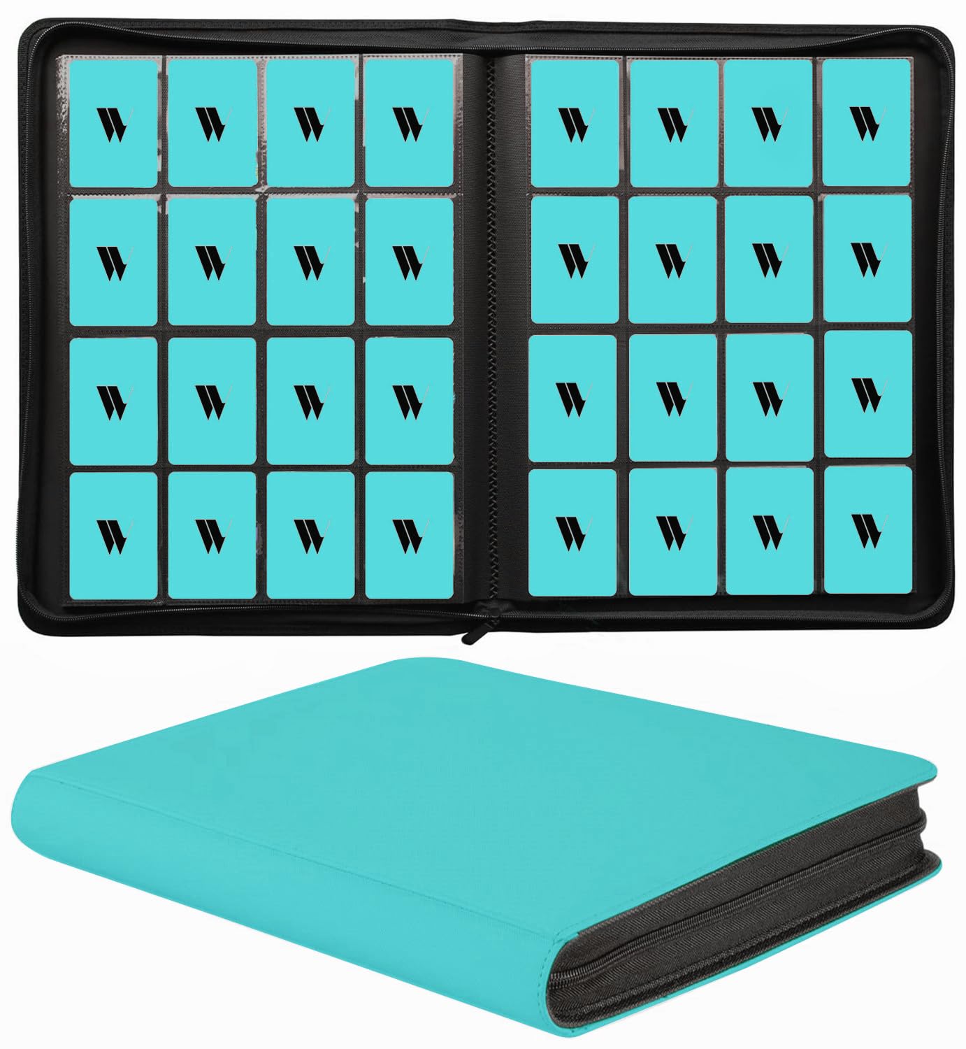 16 Pocket Card Binder  1000+ enhanced Zip Trading Card Binder  Double Sided Pocket Card Binder Album  Ringless Card Folder for MTG  TCG  Sports Card (Teal  16Pockets)